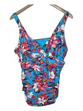 Lands End Womens Plus Size Blue Floral Underwire Tankini Top 20W Swimwear